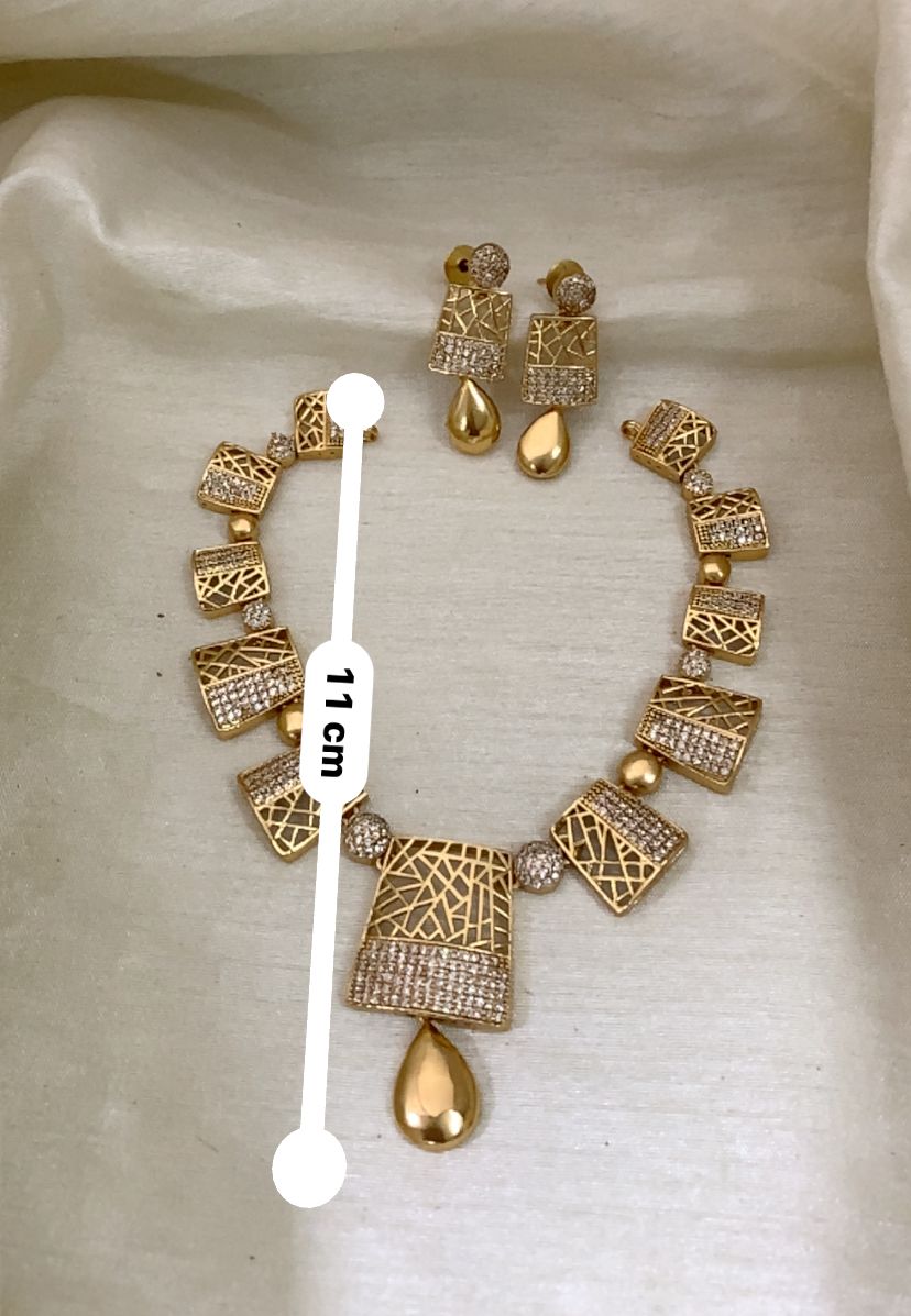 Zaha Geometric CZ Necklace Set - High-Shine Yellow Gold - image 7
