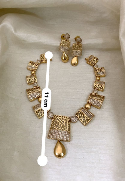 Zaha Geometric CZ Necklace Set - High-Shine Yellow Gold - image 7