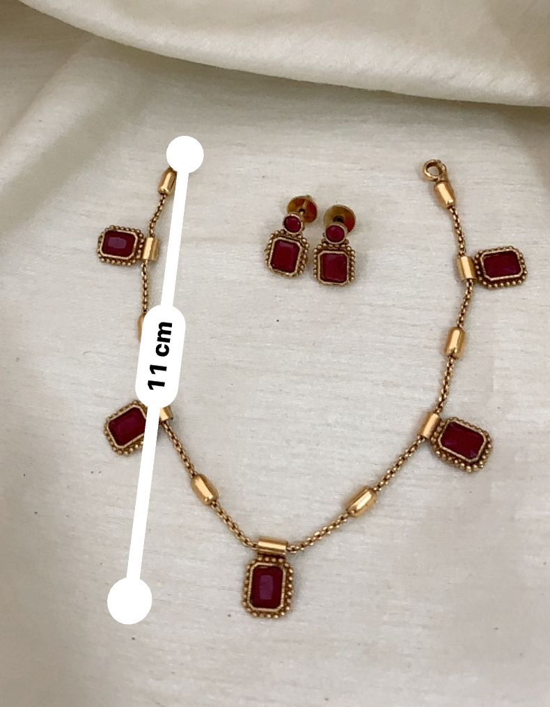 Uri Delicate Gemstone Necklace Set - RUBY - image 6