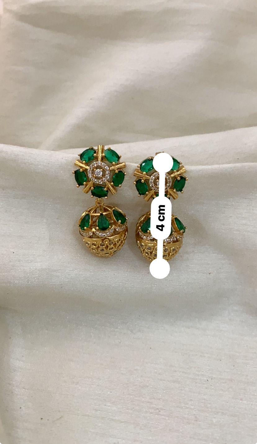 Anoush Nakshatra CZ Jhumka Earrings - GREEN - image 7