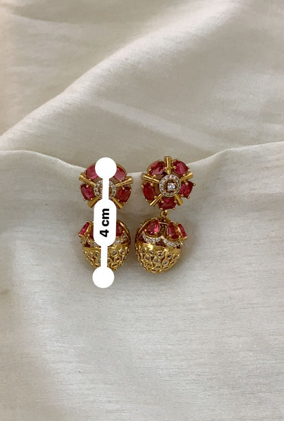 Anoush Nakshatra CZ Jhumka Earrings - RED - image 7