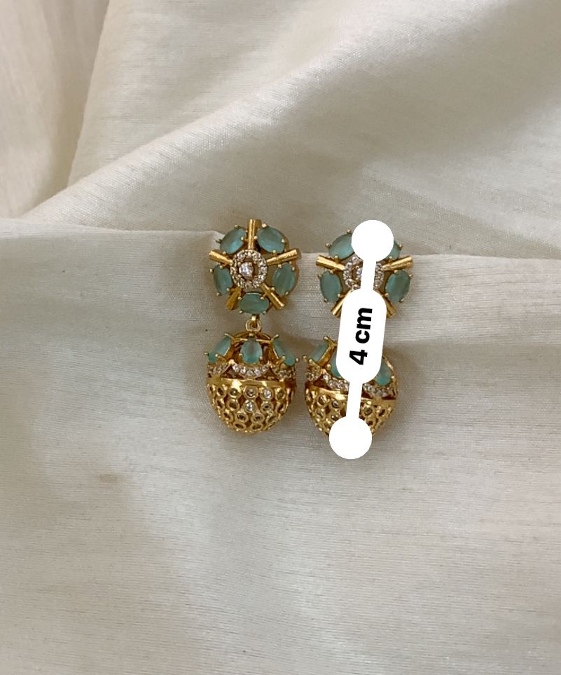 Anoush Nakshatra CZ Jhumka Earrings - Mint Green / Pastel Sage Green - image 7