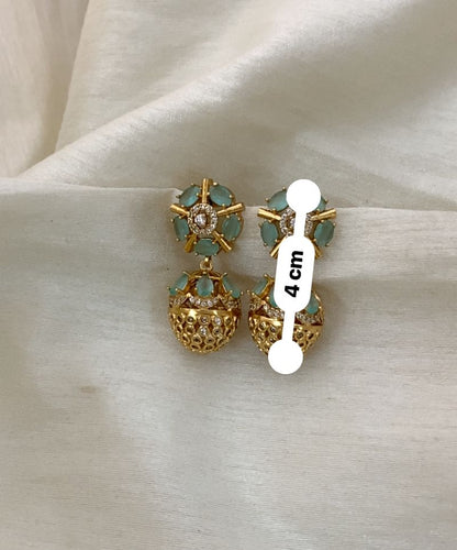Anoush Nakshatra CZ Jhumka Earrings - Mint Green / Pastel Sage Green - image 7