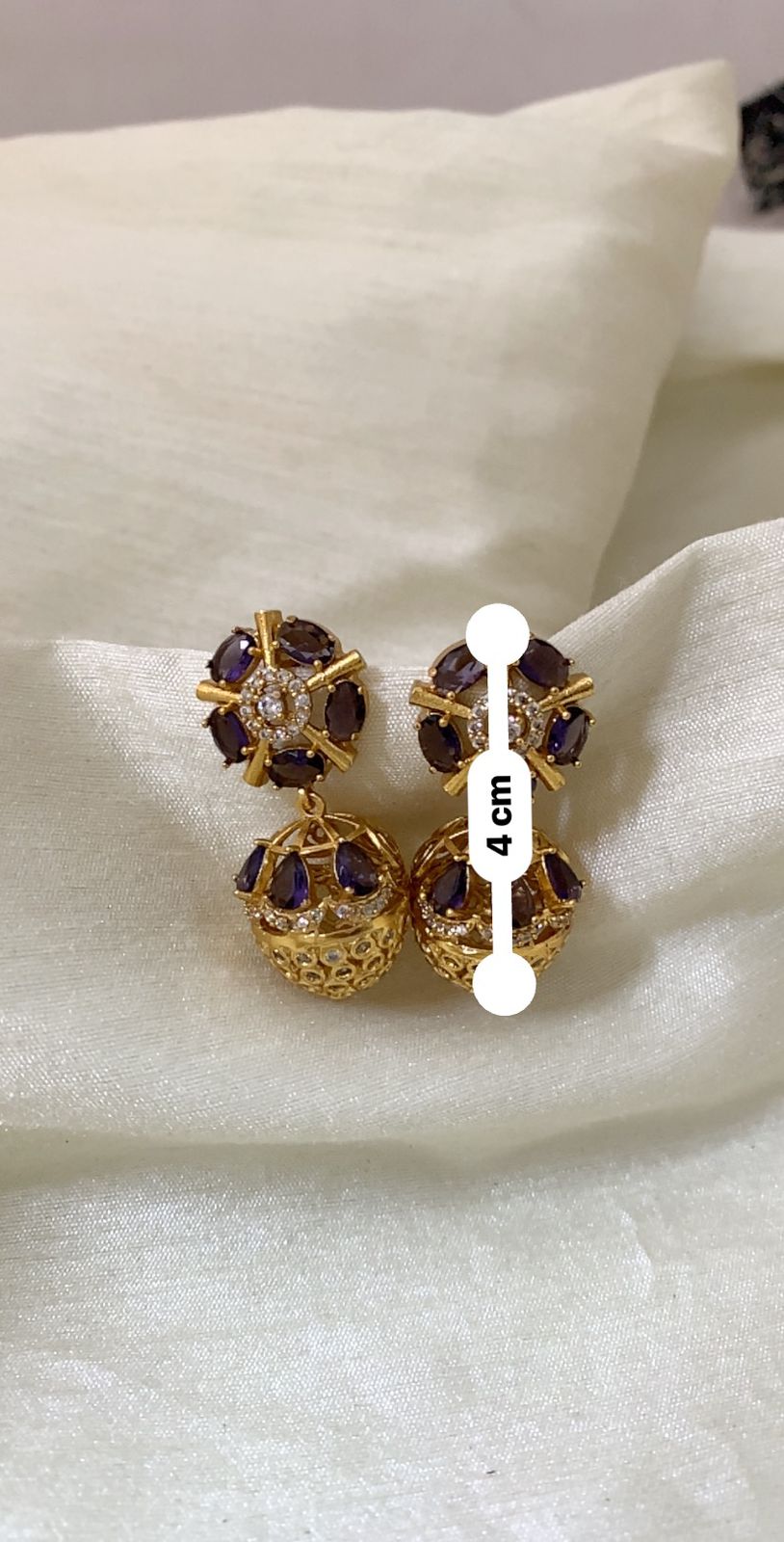Anoush Nakshatra CZ Jhumka Earrings - PURPLE - image 4