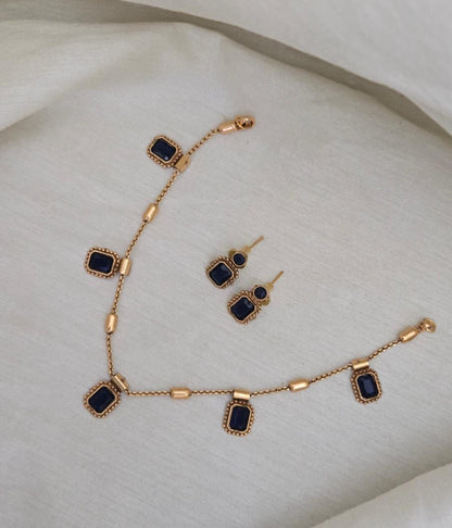 Elegant Deep Blue Stone Choker Set - Navy Blue - image 3