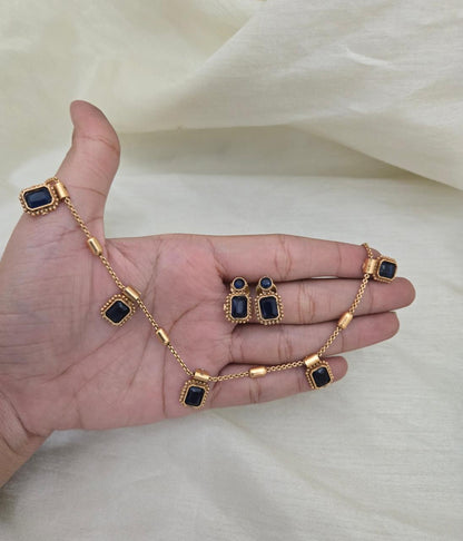 Elegant Deep Blue Stone Choker Set - Navy Blue - image 4