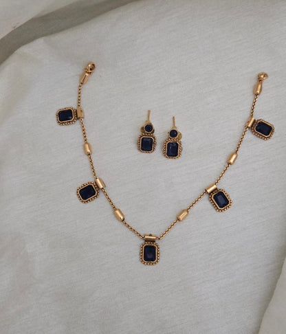 Elegant Deep Blue Stone Choker Set - Navy Blue - image 6