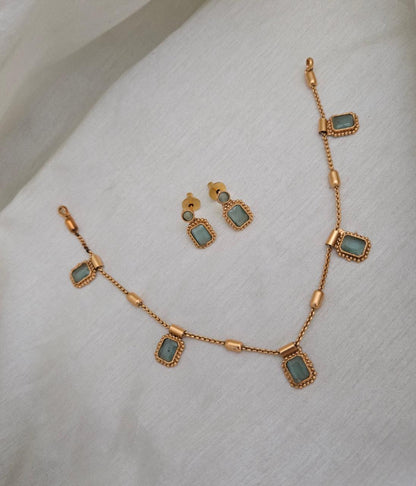 Contemporary Mint Green Stone Choker Set - Mint Green - image 2