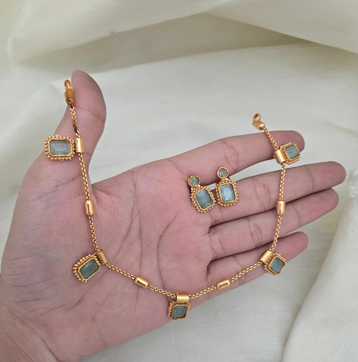 Contemporary Mint Green Stone Choker Set - Mint Green - image 3