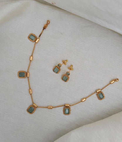 Contemporary Mint Green Stone Choker Set - Mint Green - image 6