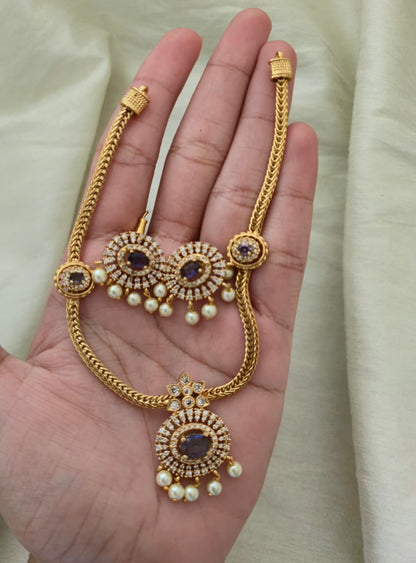 Aadhya Antique Hasli Set - purple - image 4