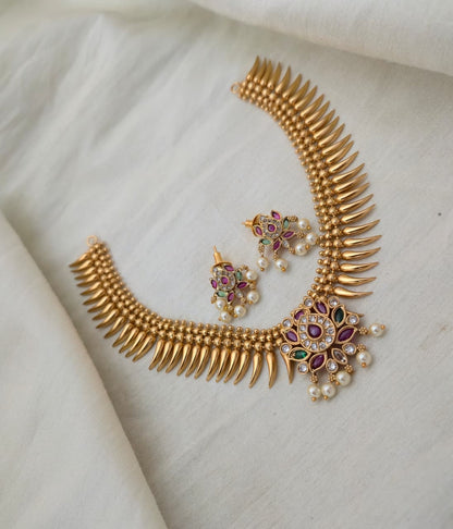 Mayuri Delicate Floral Kemp Necklace - Ruby Red & Emerald Green - image 3