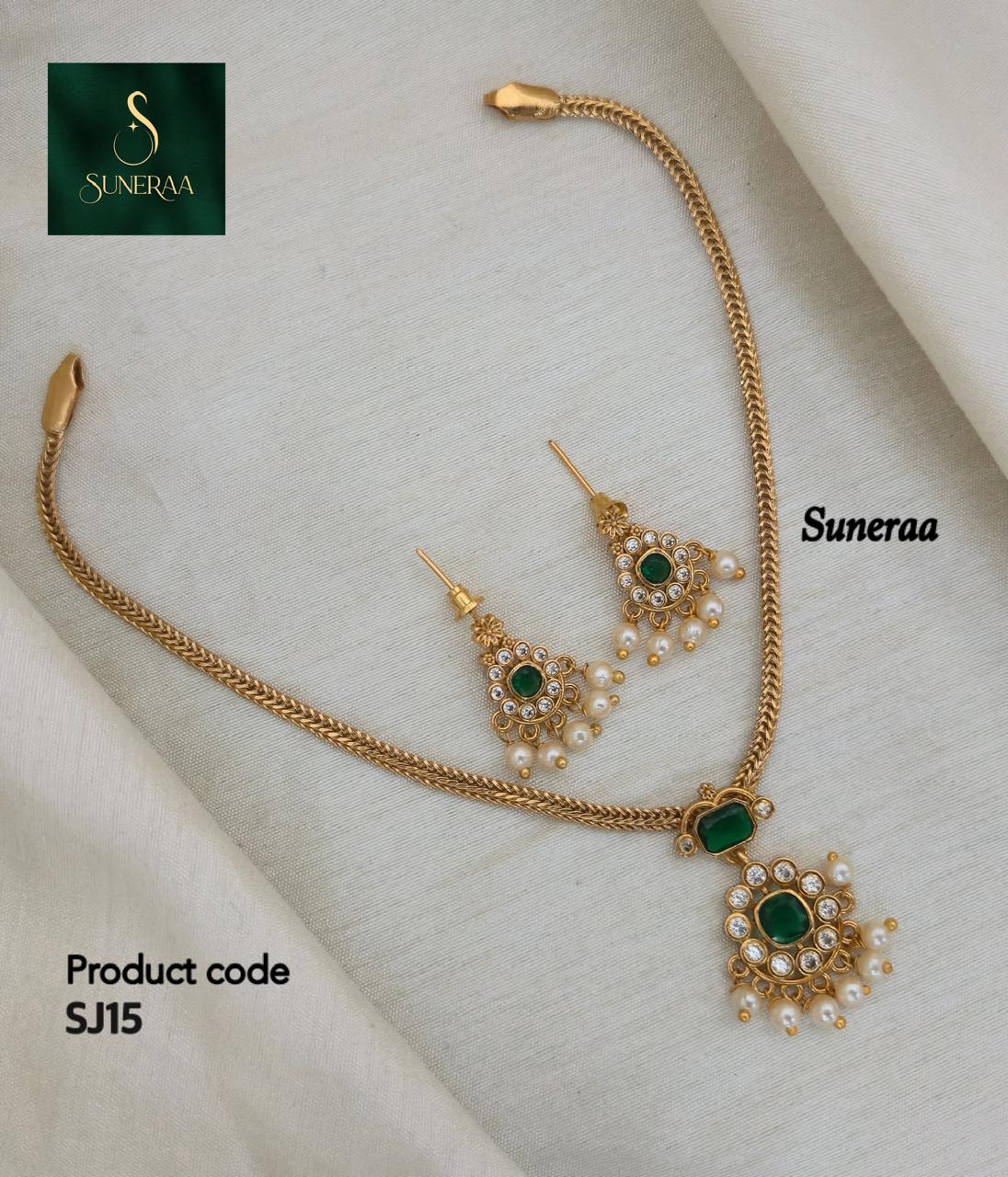 Emerald Nakshatra CZ Short Necklace Set - GREEN - image 8