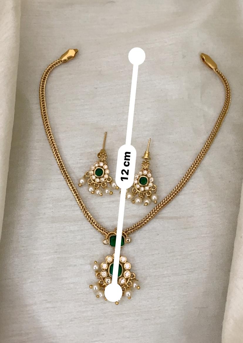 Emerald Nakshatra CZ Short Necklace Set - GREEN - image 7
