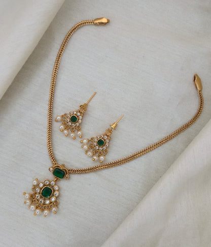 Emerald Nakshatra CZ Short Necklace Set - GREEN - image 3