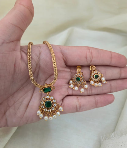 Emerald Nakshatra CZ Short Necklace Set - GREEN - image 5