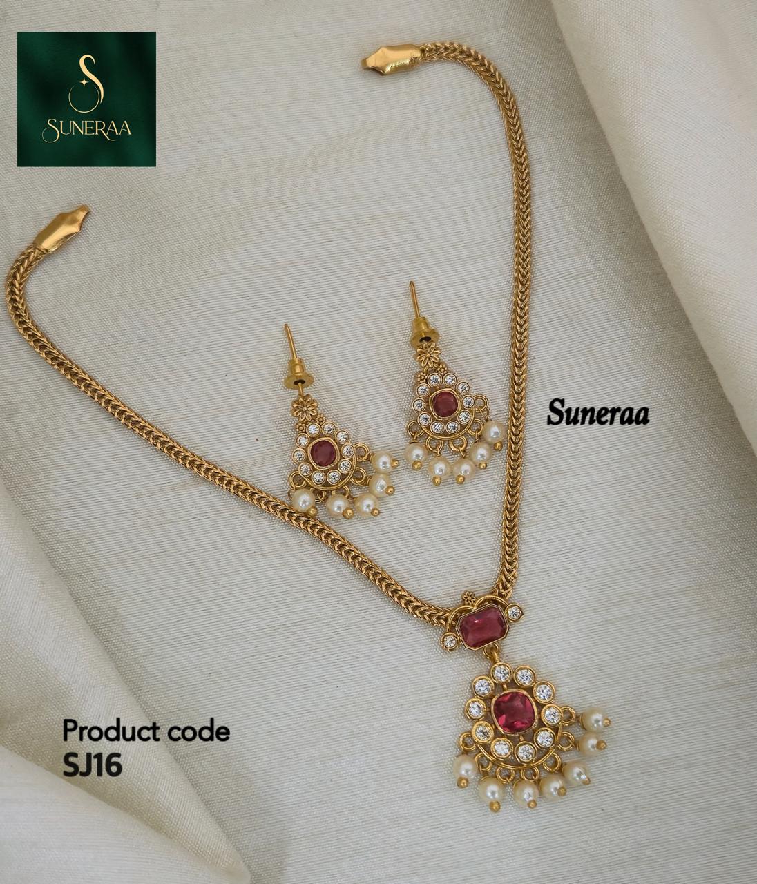 Emerald Nakshatra CZ Short Necklace Set - Ruby Red - image 8