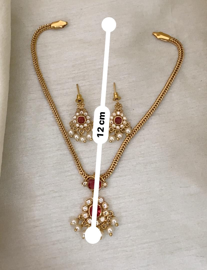 Emerald Nakshatra CZ Short Necklace Set - Ruby Red - image 7