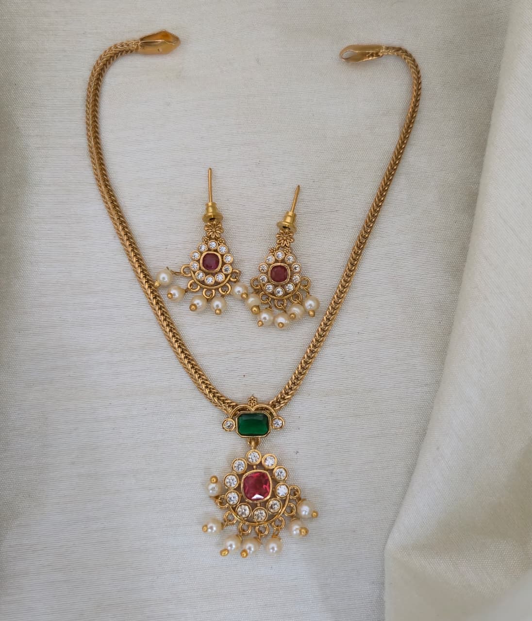 Emerald Nakshatra CZ Short Necklace Set - image 2