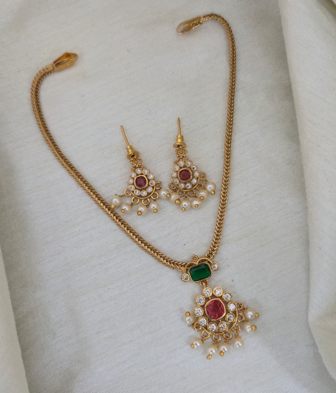 Emerald Nakshatra CZ Short Necklace Set - image 3