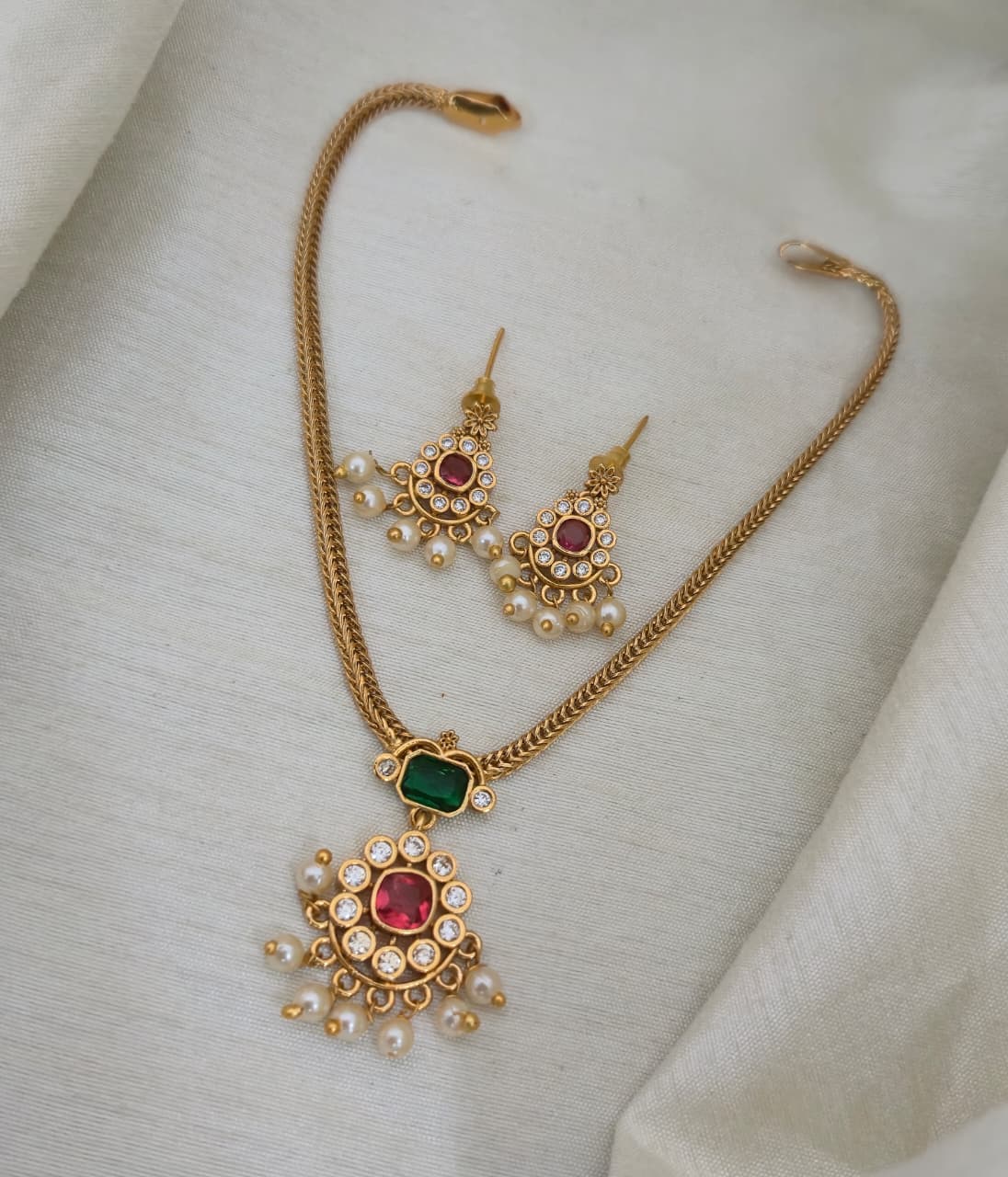Emerald Nakshatra CZ Short Necklace Set - image 4