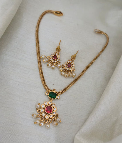 Emerald Nakshatra CZ Short Necklace Set - image 4