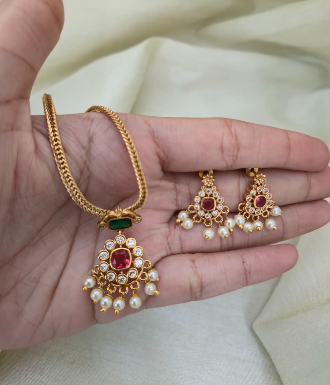 Emerald Nakshatra CZ Short Necklace Set - image 5