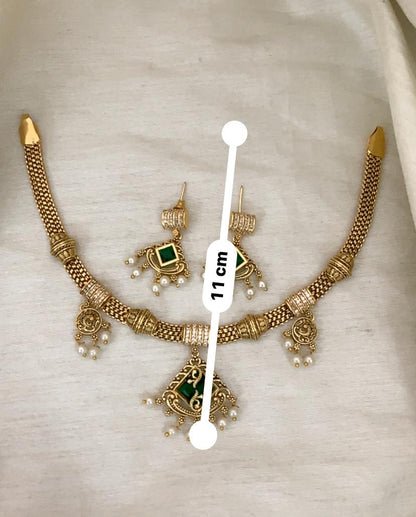 Ruhi Antique CZ Pearl Choker Set - Emerald Green - image 7