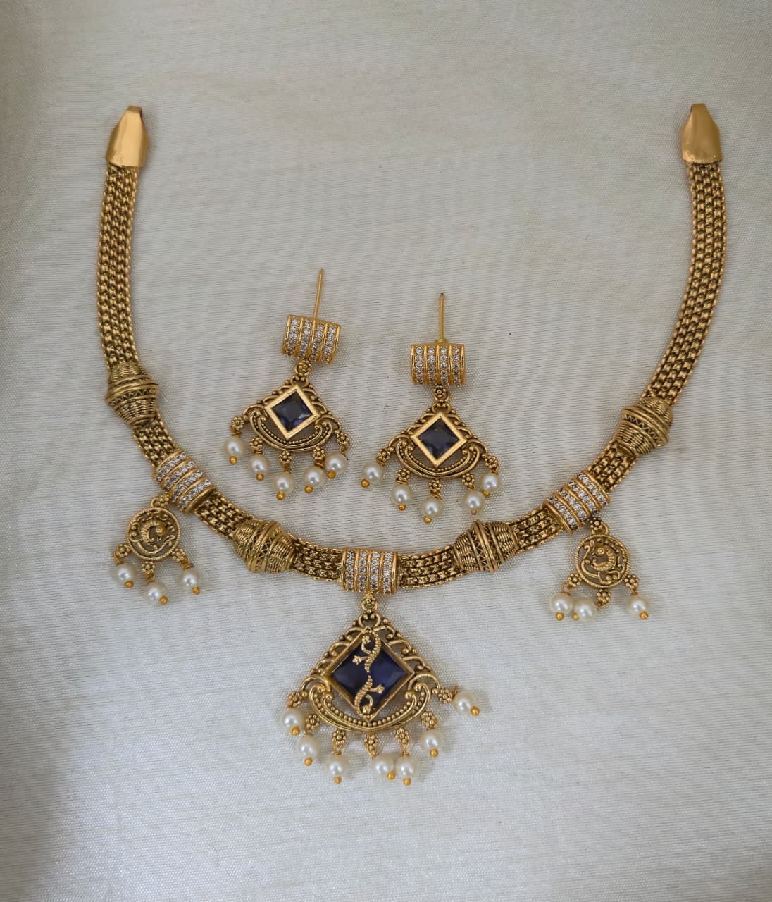 Ruhi Antique CZ Pearl Choker Set - PURPLE - image 2