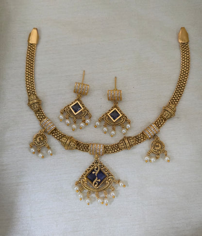 Ruhi Antique CZ Pearl Choker Set - PURPLE - image 2