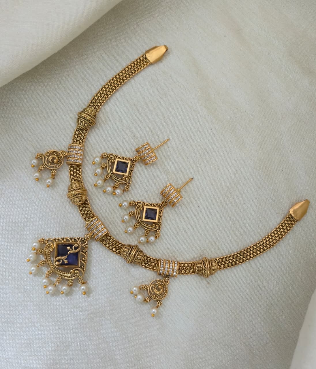 Ruhi Antique CZ Pearl Choker Set - PURPLE - image 3