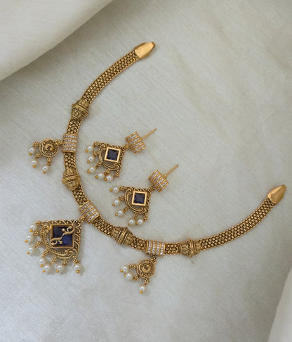 Ruhi Antique CZ Pearl Choker Set - PURPLE - image 3
