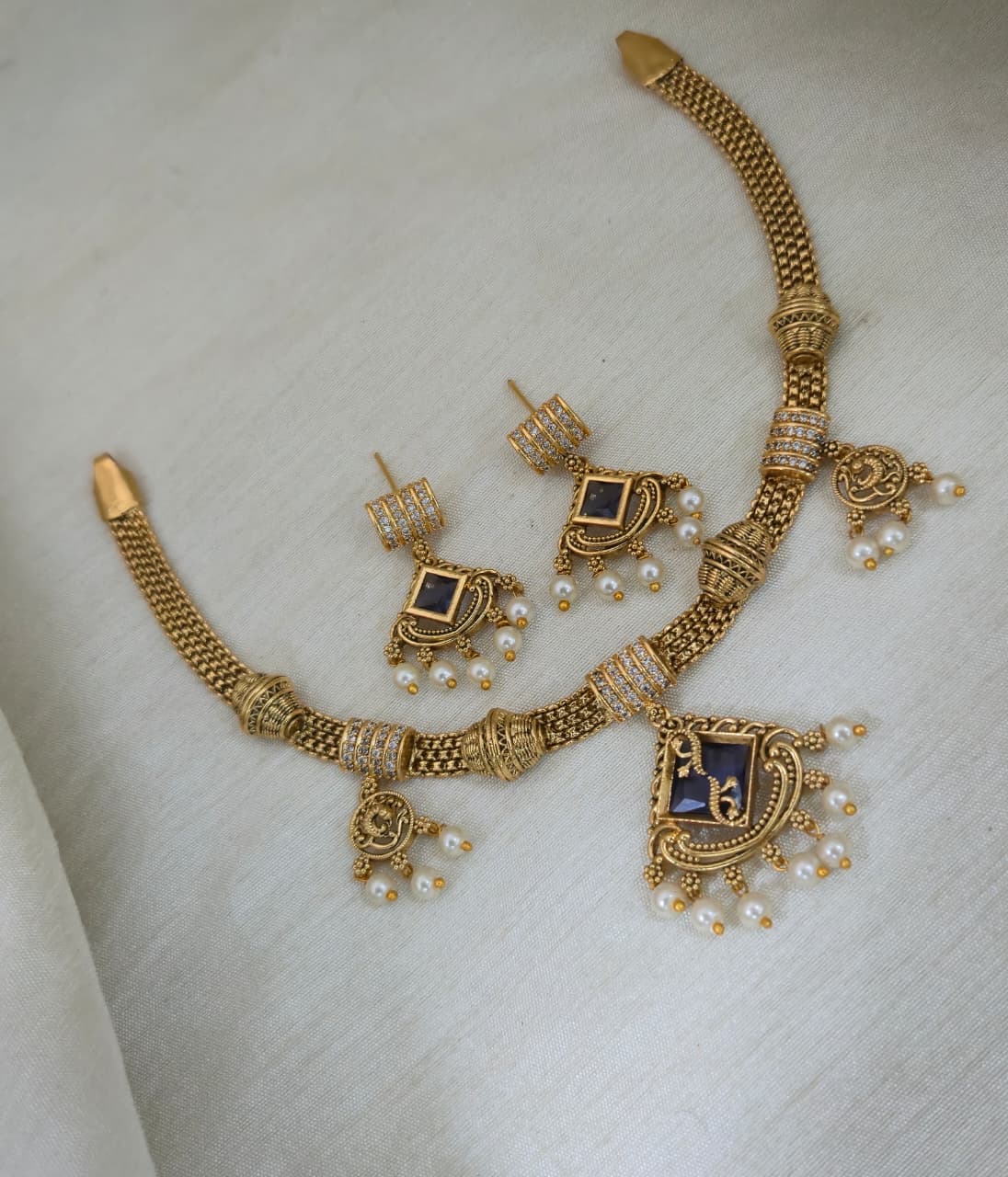 Ruhi Antique CZ Pearl Choker Set - PURPLE - image 4
