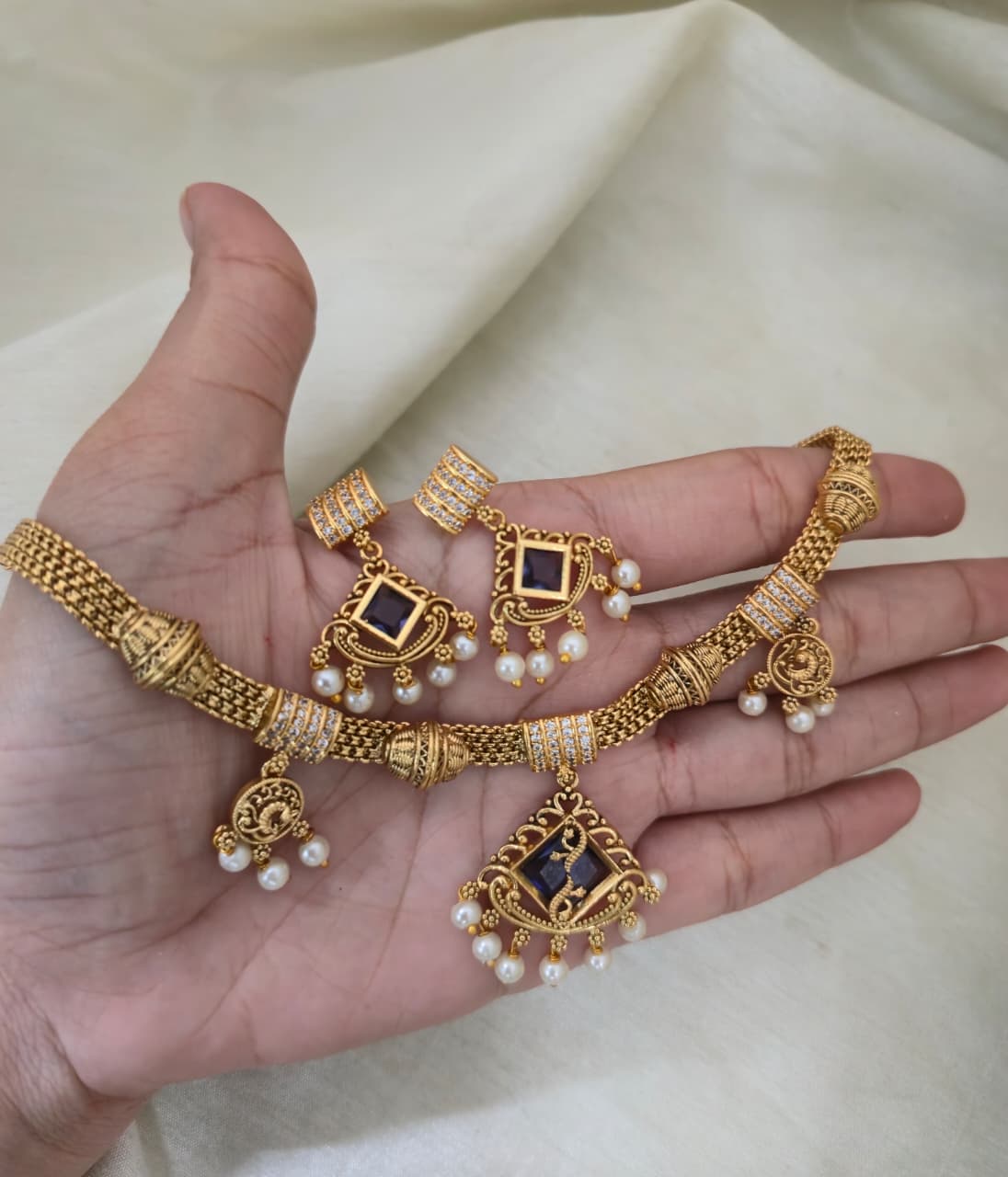 Ruhi Antique CZ Pearl Choker Set - PURPLE - image 5