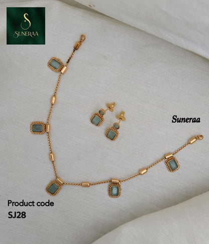 Contemporary Mint Green Stone Choker Set - Mint Green - image 7