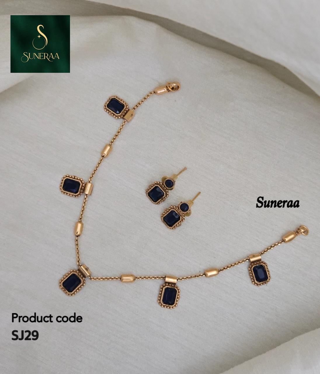 Elegant Deep Blue Stone Choker Set - Navy Blue - image 7