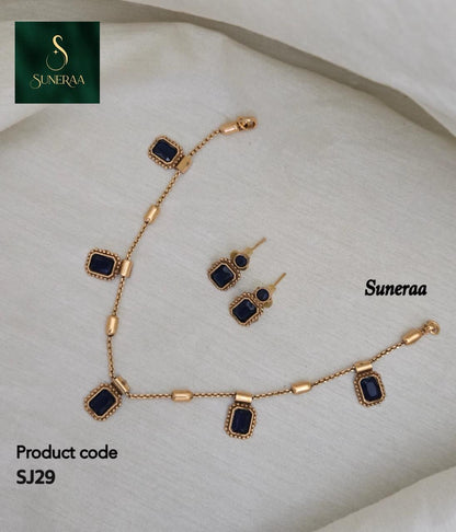 Elegant Deep Blue Stone Choker Set - Navy Blue - image 7