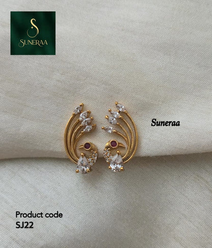 Peacock Feather Nakshatra CZ Ear Cuff - Clear/White - image 10