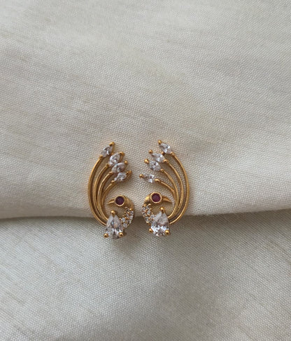 Peacock Feather Nakshatra CZ Ear Cuff - Clear/White - image 7