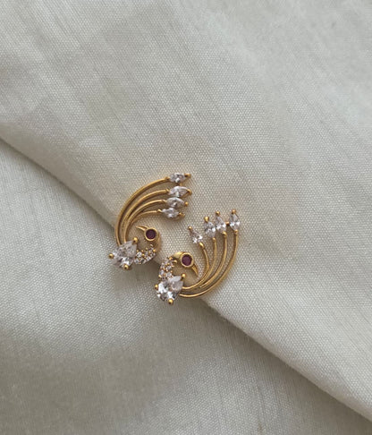 Peacock Feather Nakshatra CZ Ear Cuff - Clear/White - image 4