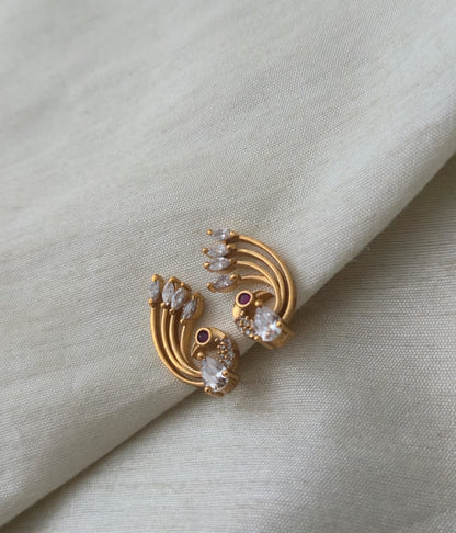 Peacock Feather Nakshatra CZ Ear Cuff - Clear/White - image 3