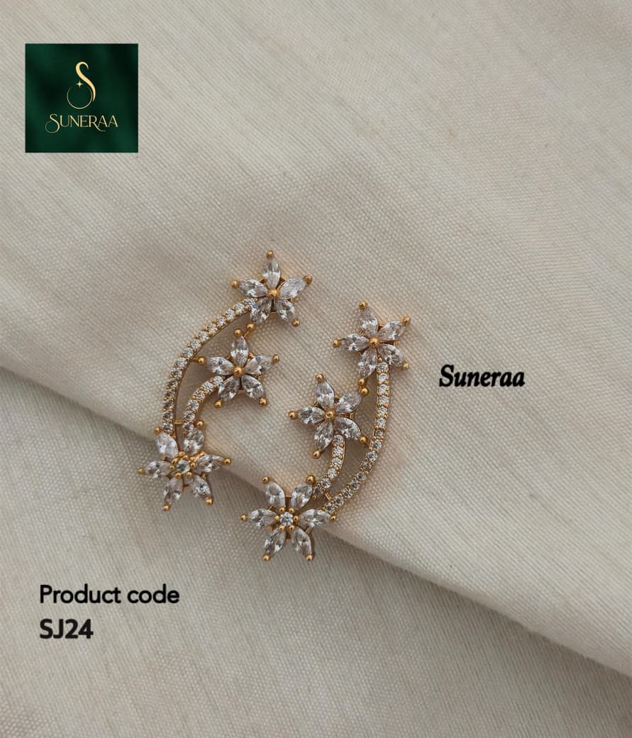 Malati Triple Floral Nakshatra Ear Cuff - Clear/White - image 10