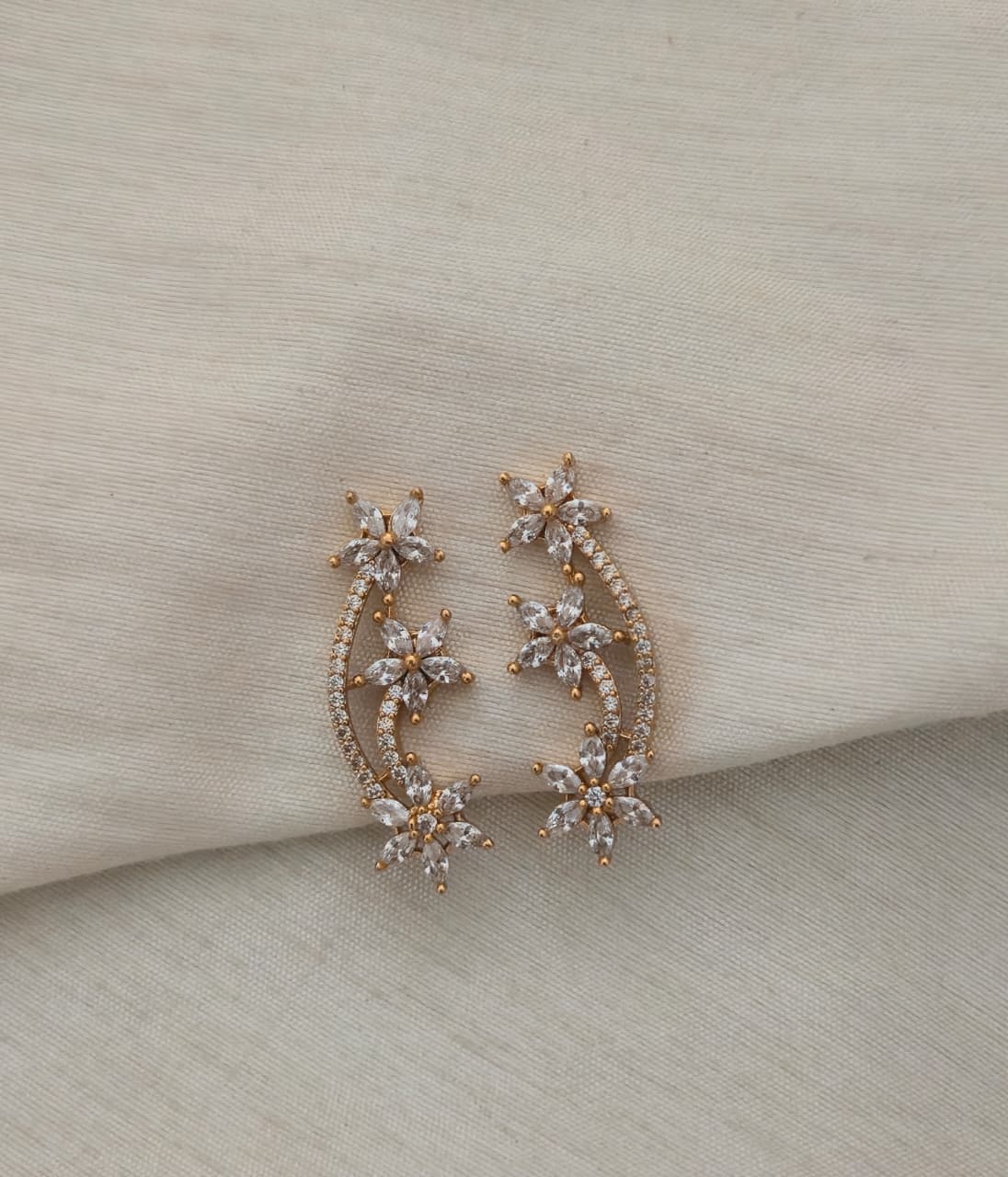 Malati Triple Floral Nakshatra Ear Cuff - Clear/White - image 7
