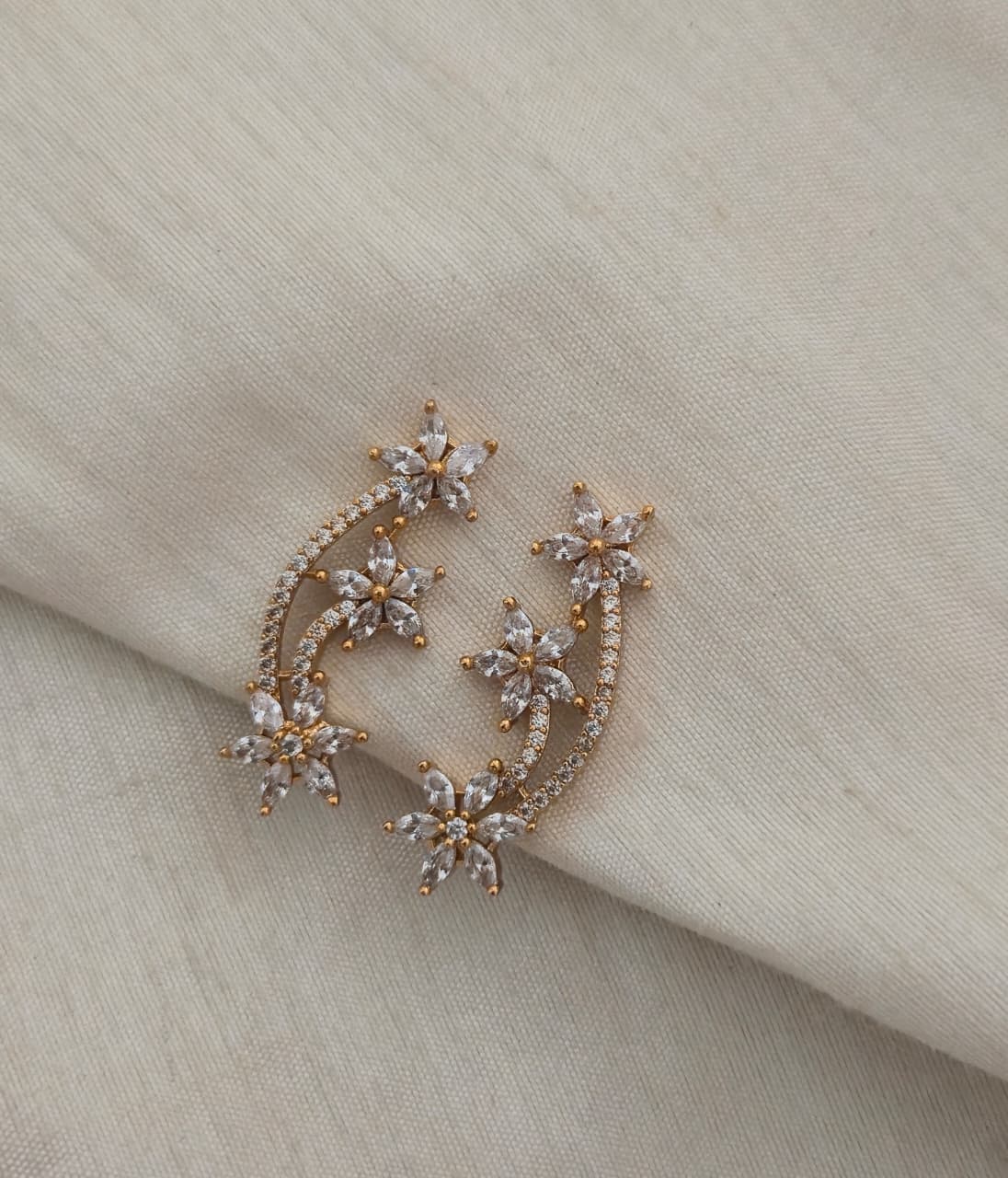 Malati Triple Floral Nakshatra Ear Cuff - Clear/White - image 4
