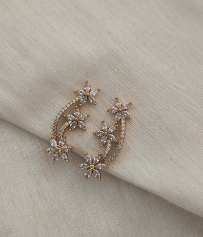 Malati Triple Floral Nakshatra Ear Cuff - Clear/White - image 4