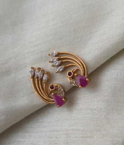 Charvi Blossom CZ Statement Ear Cuff - Ruby Red - image 4