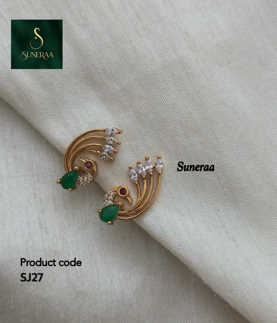 Emerald Nakshatra CZ Statement Ear Cuffs - Emerald Green - image 10
