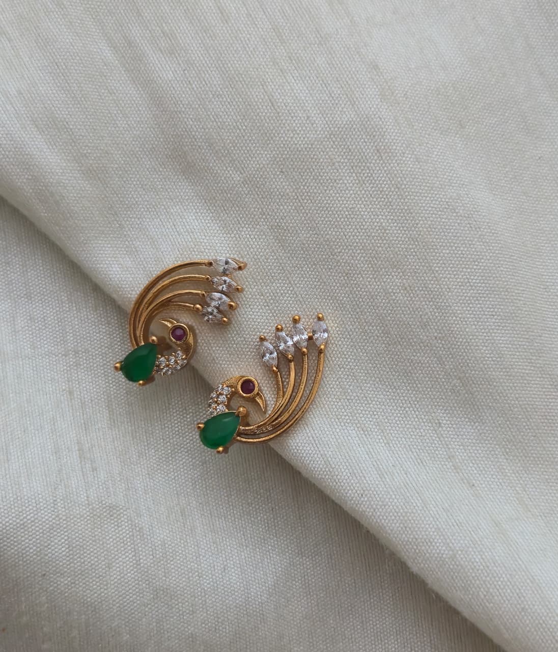 Emerald Nakshatra CZ Statement Ear Cuffs - Emerald Green - image 3