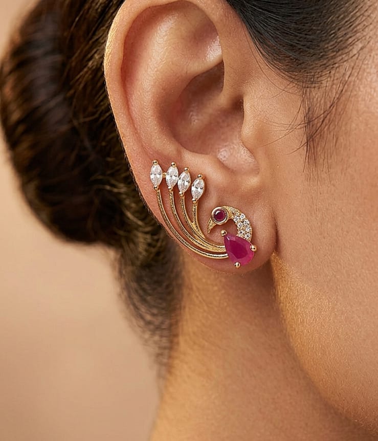 Charvi Blossom CZ Statement Ear Cuff - Ruby Red - image 1