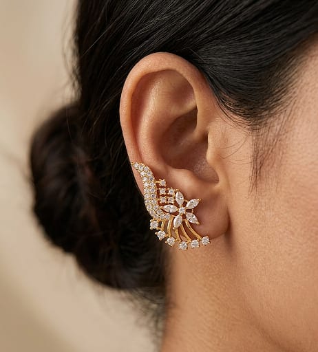 Nakshatra Cluster Floral Helix Cuff - Clear/White - image 1